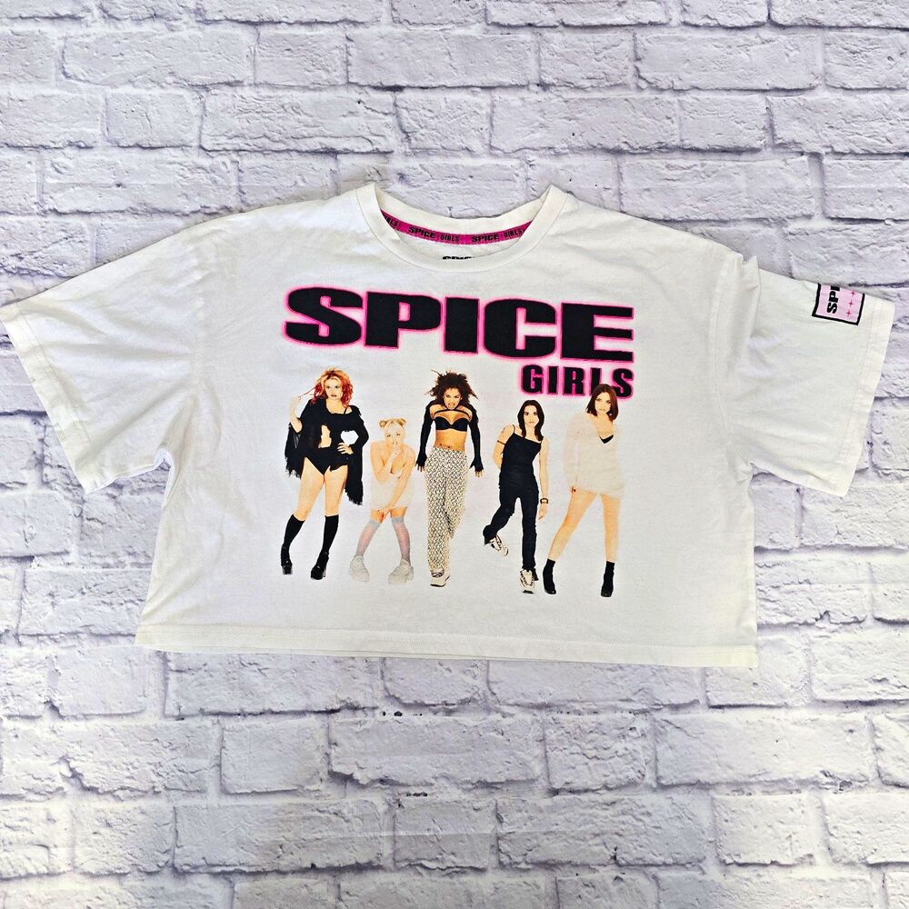 Spice Girls Cropped Graphic Tee White Skimmer Boxy T-Shirt Y2K Size L